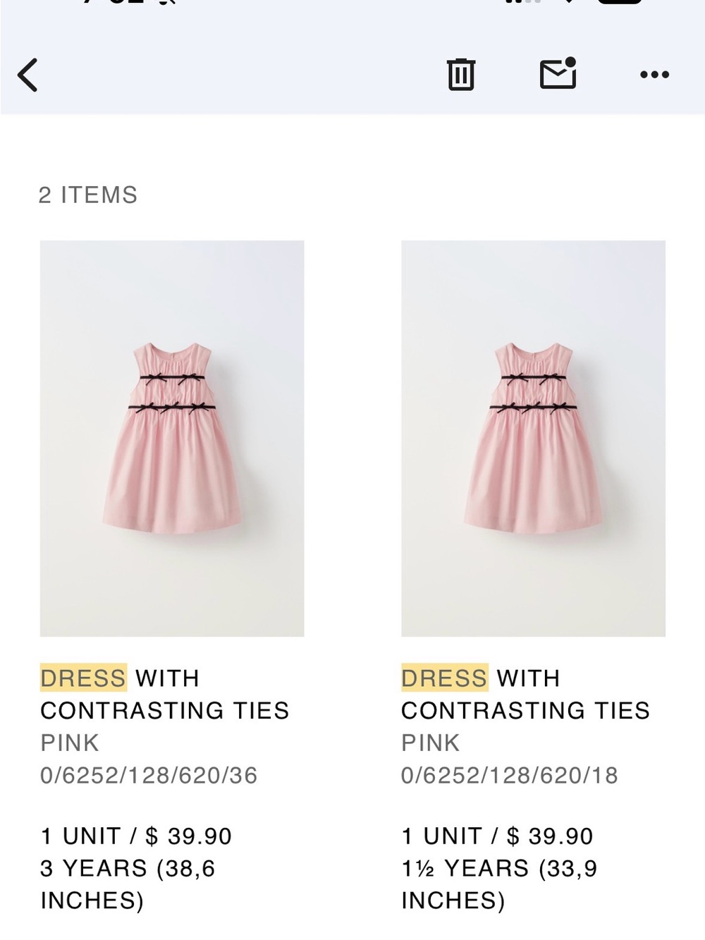 Zara Pink Dress with Contrasting Ties - Kids